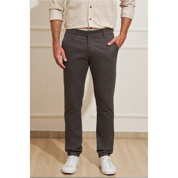 Calça Masculina Sarja Bolso Faca - Chumbo