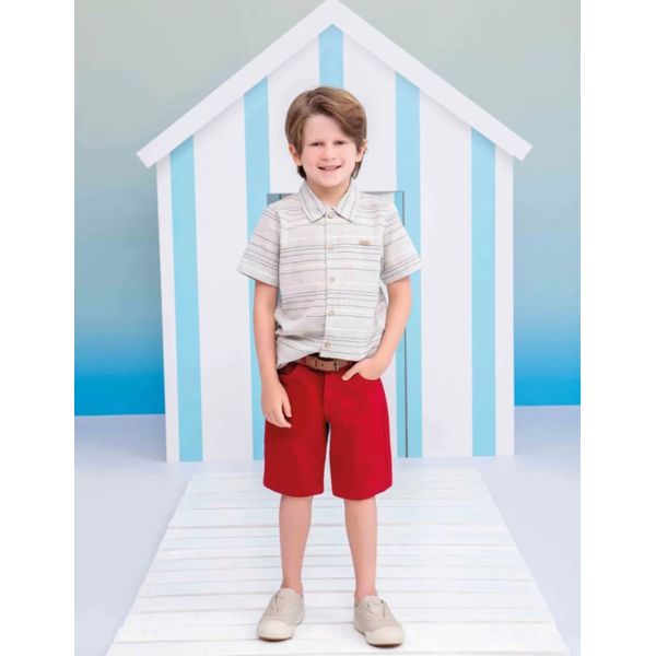 Conjunto Luxo Menino Camisa + Bermuda Sarja Com Cinto Paraiso 