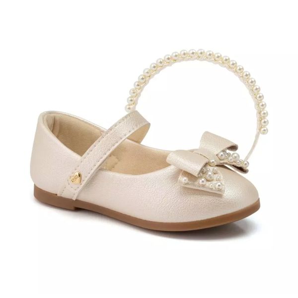 Sapatilha Infantil Klin Princesa Mini Laço de Pérola Com Tiara 