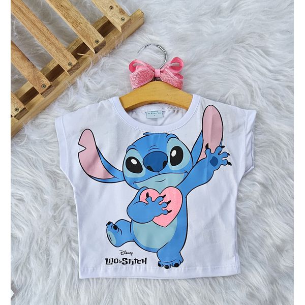 Blusa Feminina Infantil Lilo & Stitch Branca 
