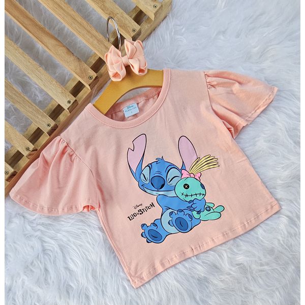 Blusa Feminina Infantil Lilo & Stitch Coral