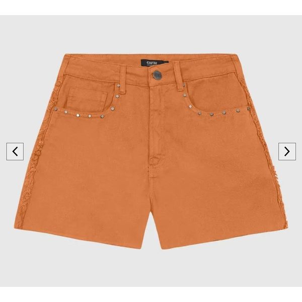 Shorts Feminino Cintura Alta Lateral Desfiada Em Jeans 100% Algodão - ENFIM