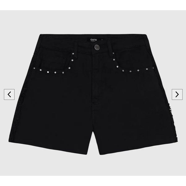 Shorts Feminino Cintura Alta Lateral Desfiada Em Jeans 100% Algodão - ENFIM