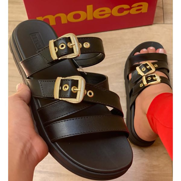 Tamanco Moleca Papete Com Fivelas Preto