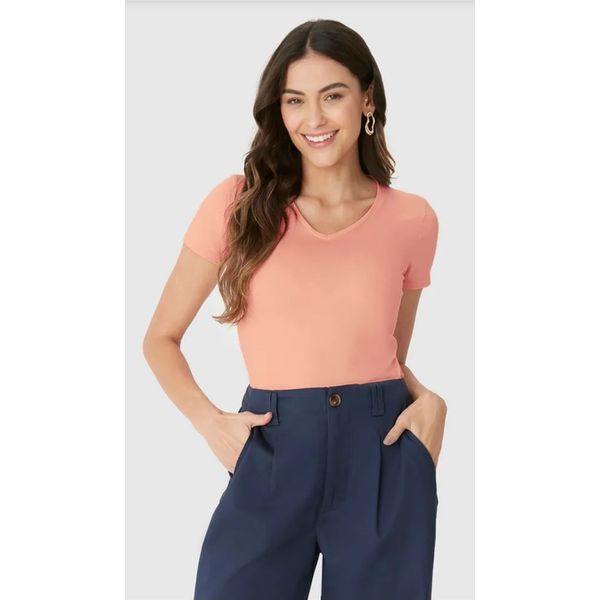 Blusa Básica Feminina Decote V Em Algodão