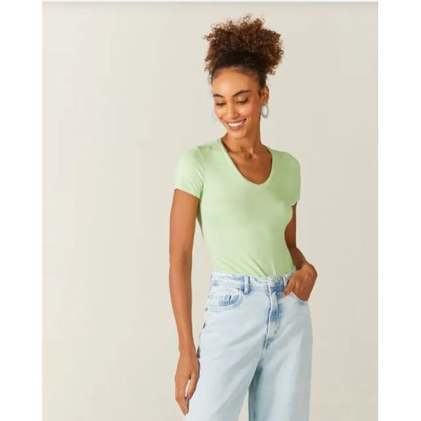 Blusa Básica Feminina Decote V Em Viscose Stretch