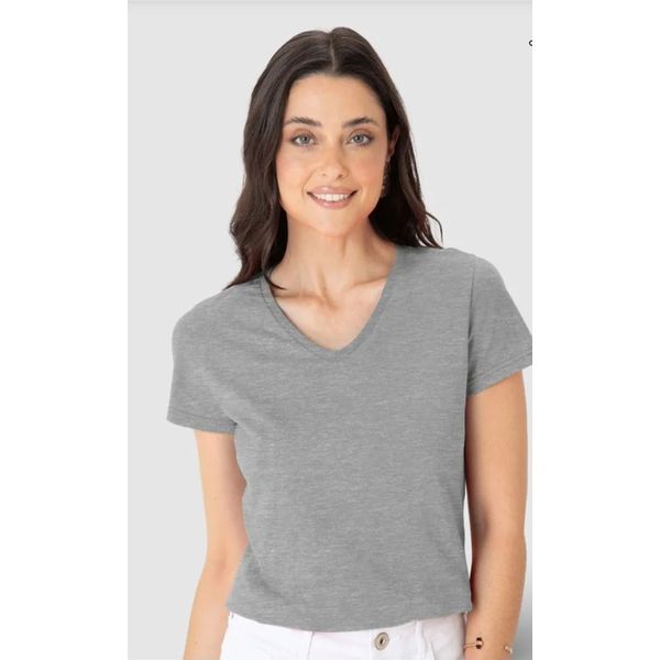 Blusa Básica Feminina Decote V Em Algodão