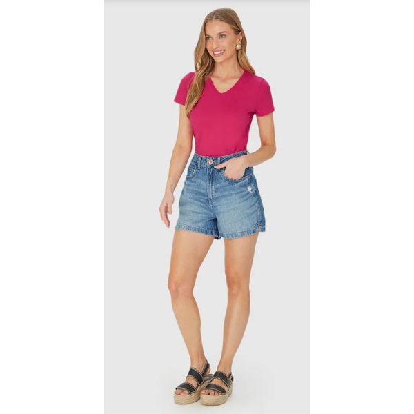 Blusa Básica Feminina Decote V Em Algodão