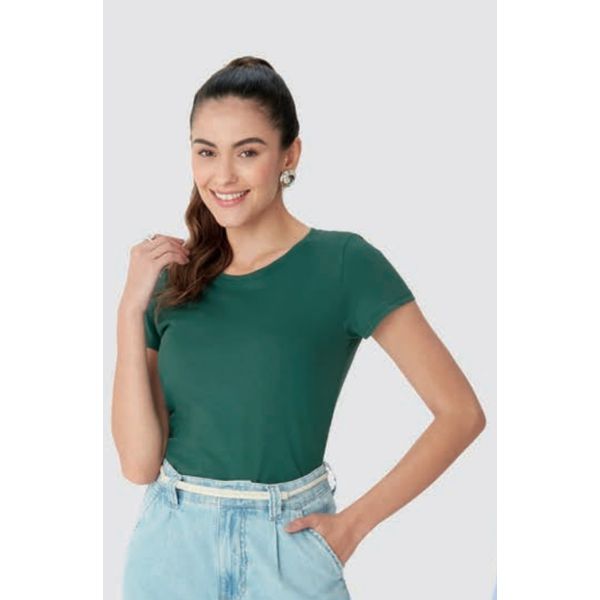Blusa Básica Feminina Decote Redondo Em Viscose Stretch