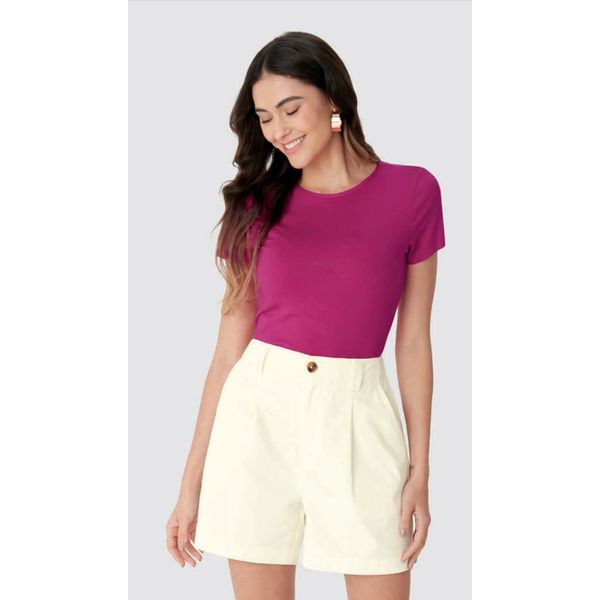 Blusa Básica Feminina Decote Redondo Em Viscose Stretch