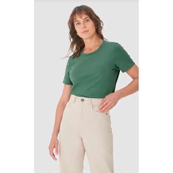 Blusa Básica Feminina Decote Redondo Com Pesponto Em Algodão