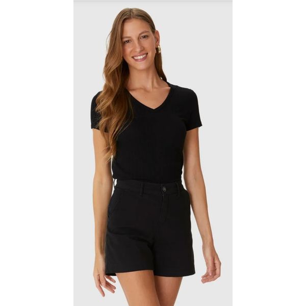 Blusa Básica Feminina Decote V Em Algodão