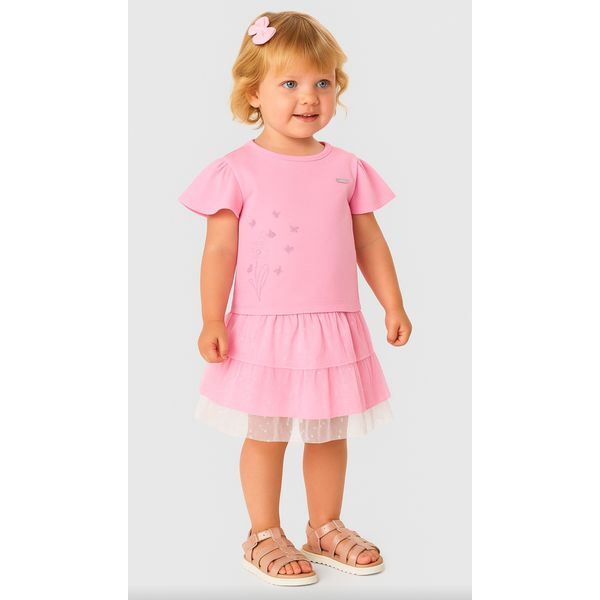 Conjunto Menina Blusa Bordado + Saia Em Algodão E Tule Foil - Carinhoso