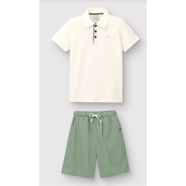 Conjunto Menino Bermuda Bolso Faca Em Viscolinho Texturizado - Carinhoso