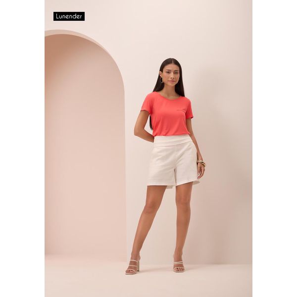 Blusa De Mangas Curtas Em Malha Lisa Com Detalhe Frontal