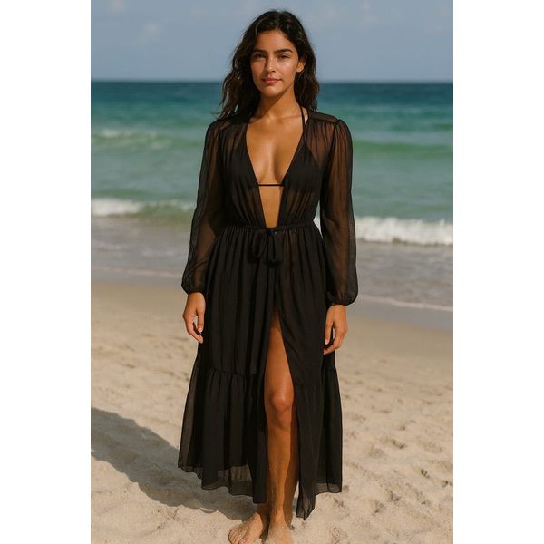 Saída de praia longa preta 