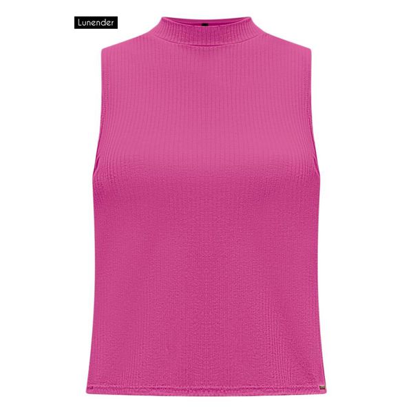 Blusa Cropped Básica Com Gola Alta Em Malha Canelada