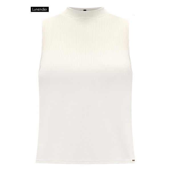 Blusa Cropped Básica Com Gola Alta Em Malha Canelada