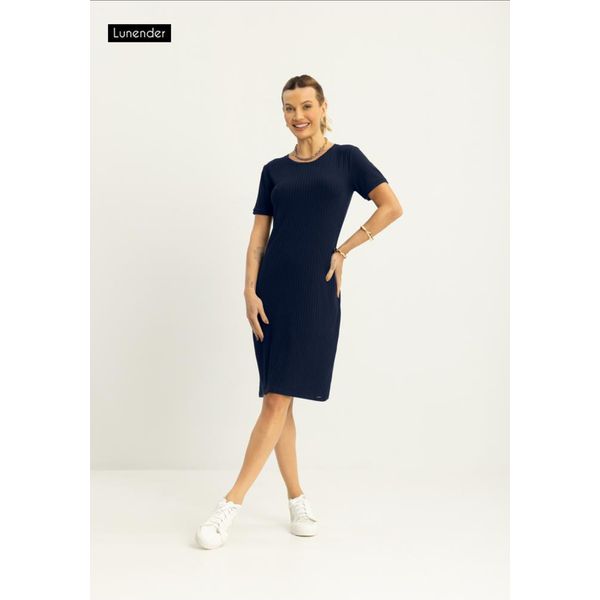 Vestido Midi Canelado Básico Manga Curta