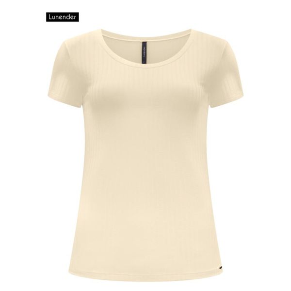 Blusa Em Malha Canelada Com Mangas Curtas E Decote Redondo