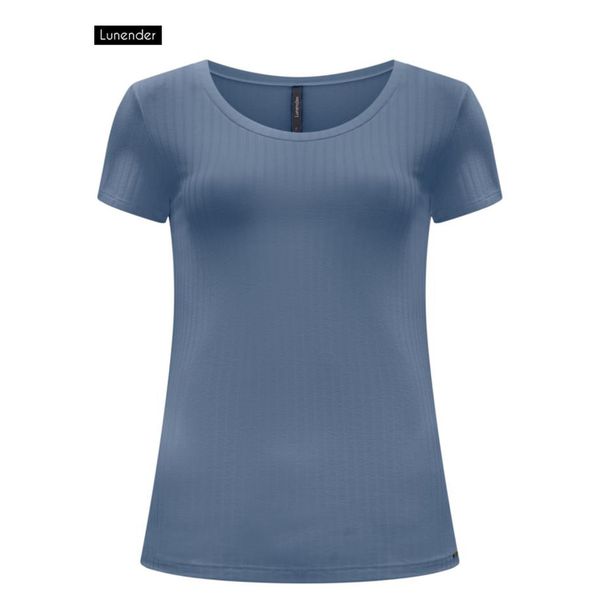 Blusa Em Malha Canelada Com Mangas Curtas E Decote Redondo