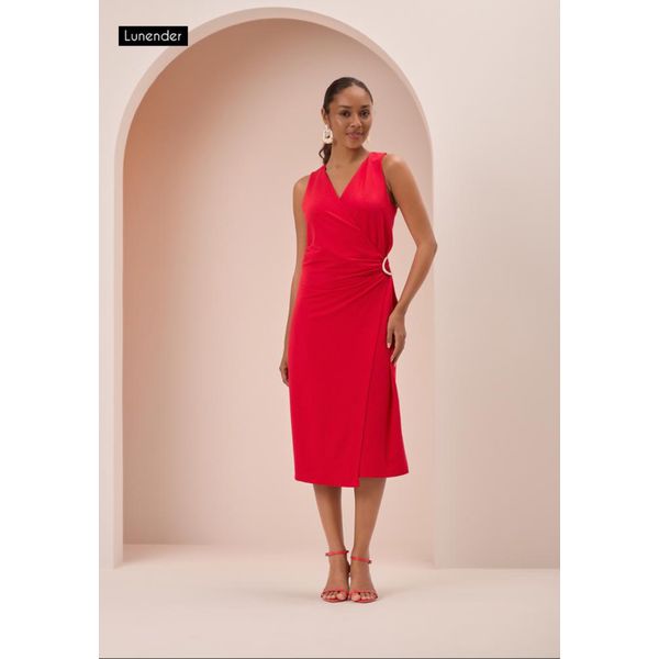 VESTIDO MIDI CHÁ LUNENDER C5077 - Vermelho