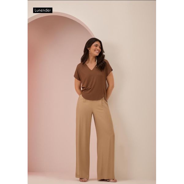 Blusa Marrom Alongada Decote V 