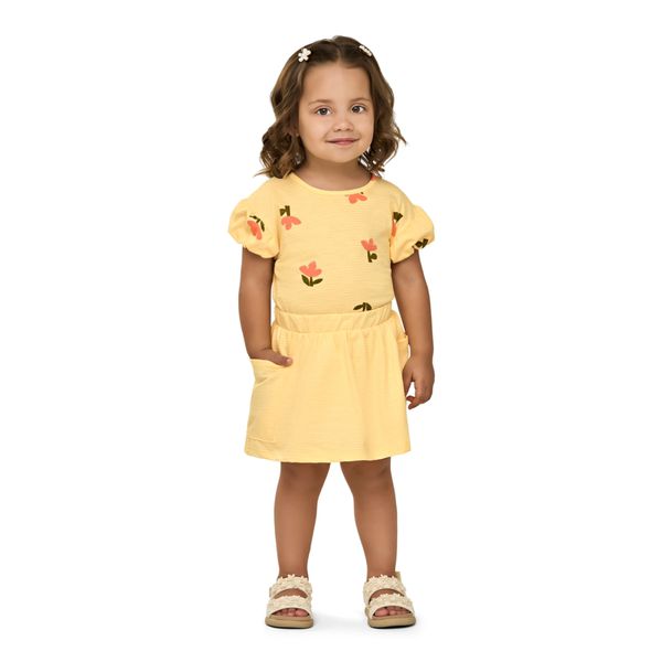 Conjunto Infantil Menina Manga Balonê Elian Amarelo