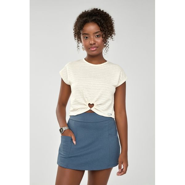 Short Saia Juvenil Menina Moletom de Linho Beats Azul