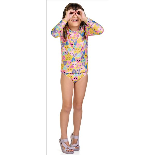 Conjunto camisa e biquini proteção solar UV50+ estampa Corações 