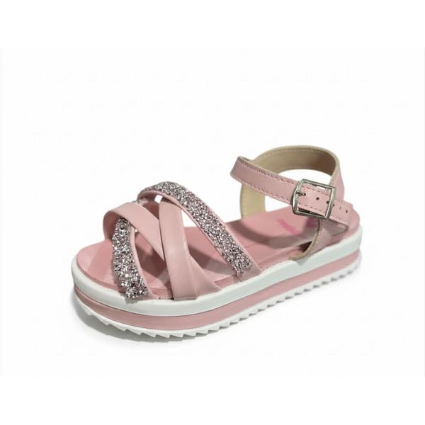 Sandalia Molekinha Tiras Transpassada Com Strass - Rosa