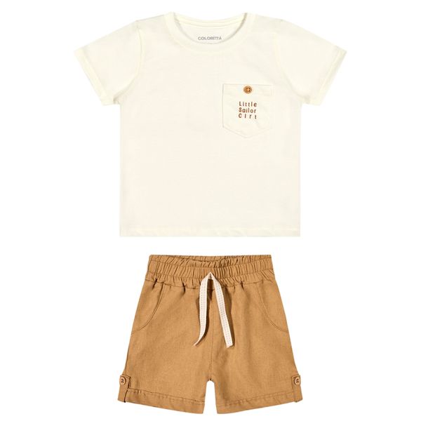 Conjunto Menino Camiseta Algodão e Bermuda Sarja Coloritta 