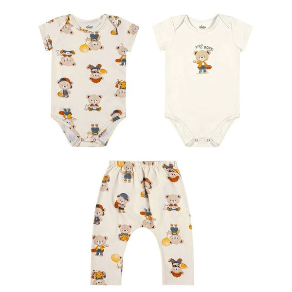 Kit Bebê Menino Bodies Bichinhos Elian Bege