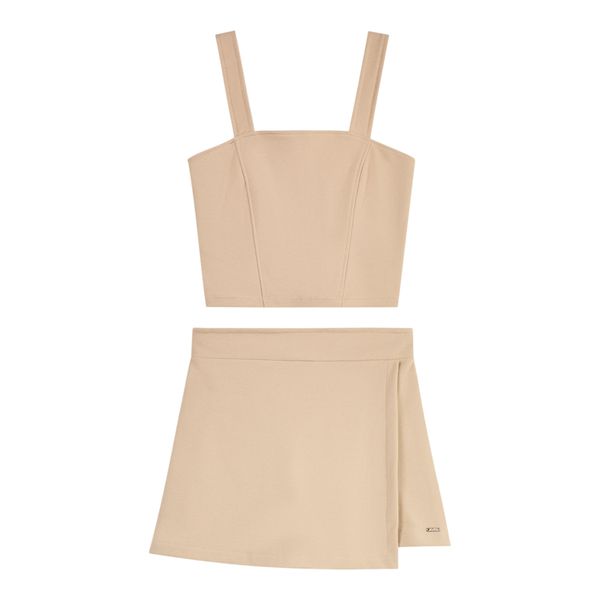 Short Saia em Crepe Com Transpasse Frontal Bege