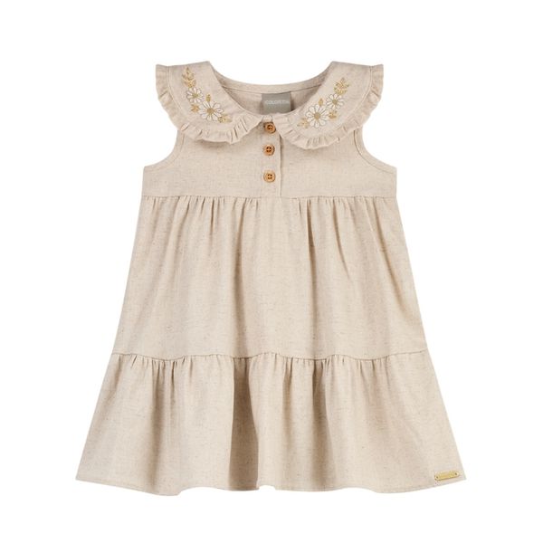 Vestido Infantil Menina Linho Bordado Colorittá Bege