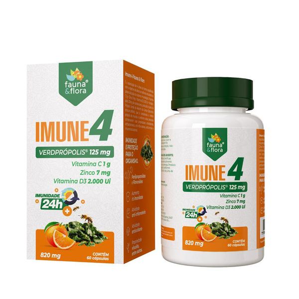 Imune 4 (Verdprópolis 125mg + Vit C 1g + Zinco 7mg + Vit D3 2000Ui) - 60 capsulas