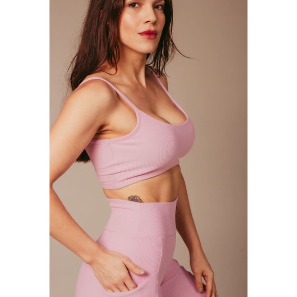 Top Canelado Fitness Feminino Anamadu Rosa Bebê