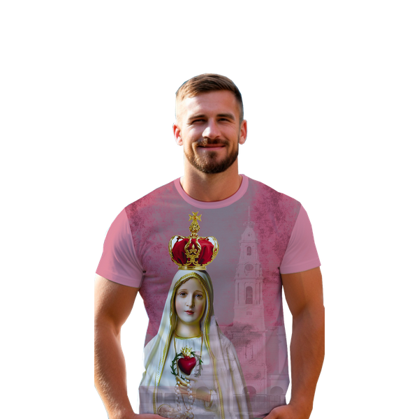 Camiseta Nossa Senhora de Fátima. GCA1347 Rosa Chiclete