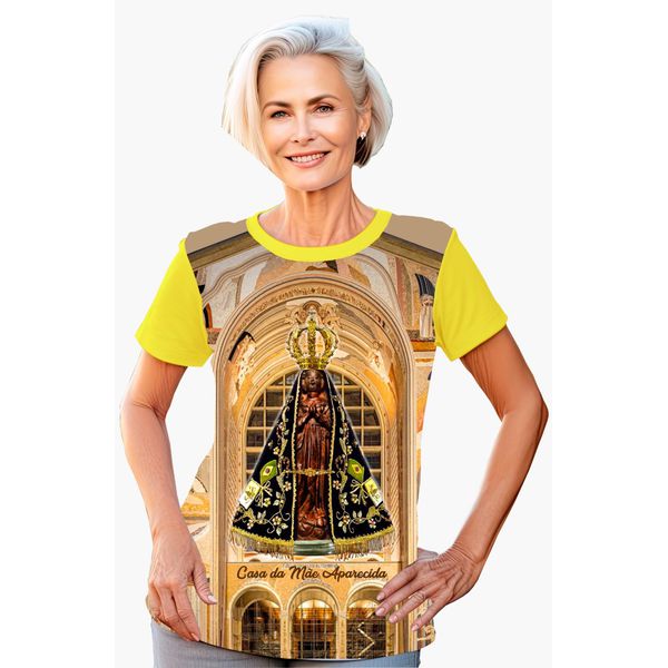 Camiseta Baby Look Basilica N Sª Aparecida Amarela Lançamento Amarela