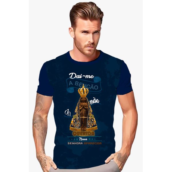 Camiseta Unissex N Sª Aparecida Dai-me a Benção Azul Marinho. GCA1441