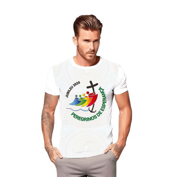 Camiseta Unissex Peregrinos Da Esperança Jubileu 2025 Catolica Branca