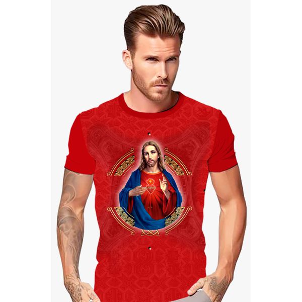 Camiseta Sagrado Coração de Jesus. GCA1383 Vermelha