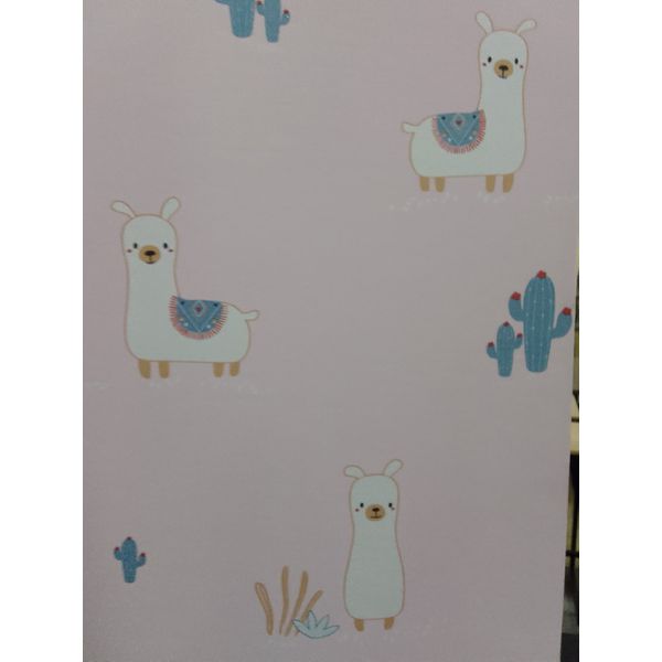 PAPEL DE PAREDE FOFURA BABY FF4028 LHAMA COM CACTOS FUNDO ROSA