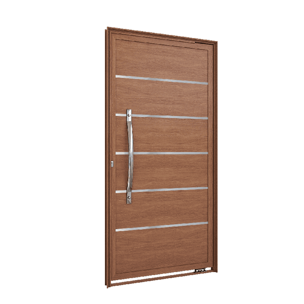 PORTA ALUMÍNIO MADEIRA 215x105 PIVOTANTE DIREITO COM FRISO