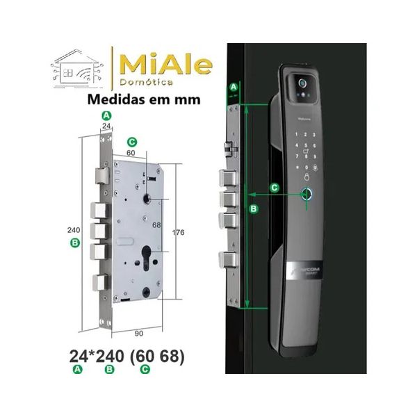FECHADURA DIGITAL SA-FD-H20 RECONHECIMENTO FACIAL VISOR BIOMETRIA WIFI IMPRES DIGITAL