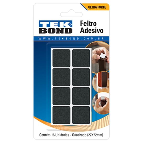 FELTRO QUADRADO 22MM PRETO C/16UN TEKBOND