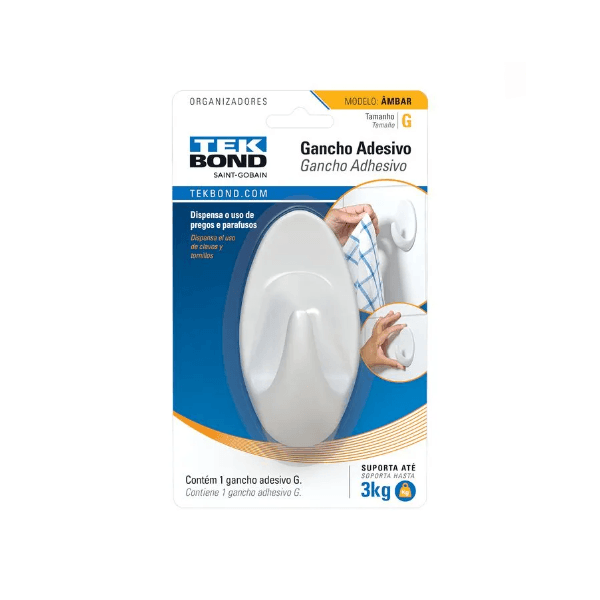 GANCHO AMBAR PLASTICO BRANCO G TEKBOND