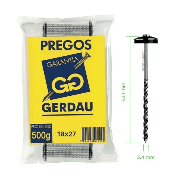 PREGO GALVANIZADO 18X27 1/2KG TELHEIRO