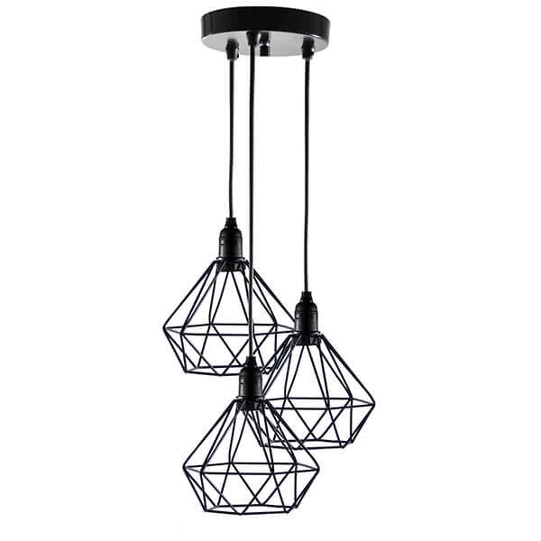 PENDENTE ARAMADO PRETO 3 LAMP TOLEDOS