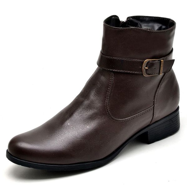 Bota Cano Curto de Couro Legitimo Café